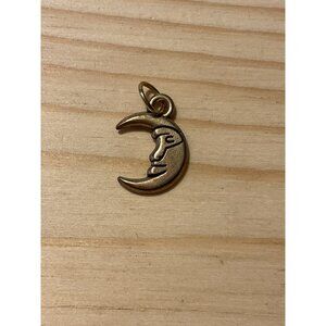 Vintage Gold Tone Crescent Moon Face Charm Pendant